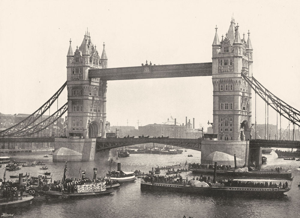 LONDON. The Tower Bridge- Scene of the opening day (Looking East)  1896 print